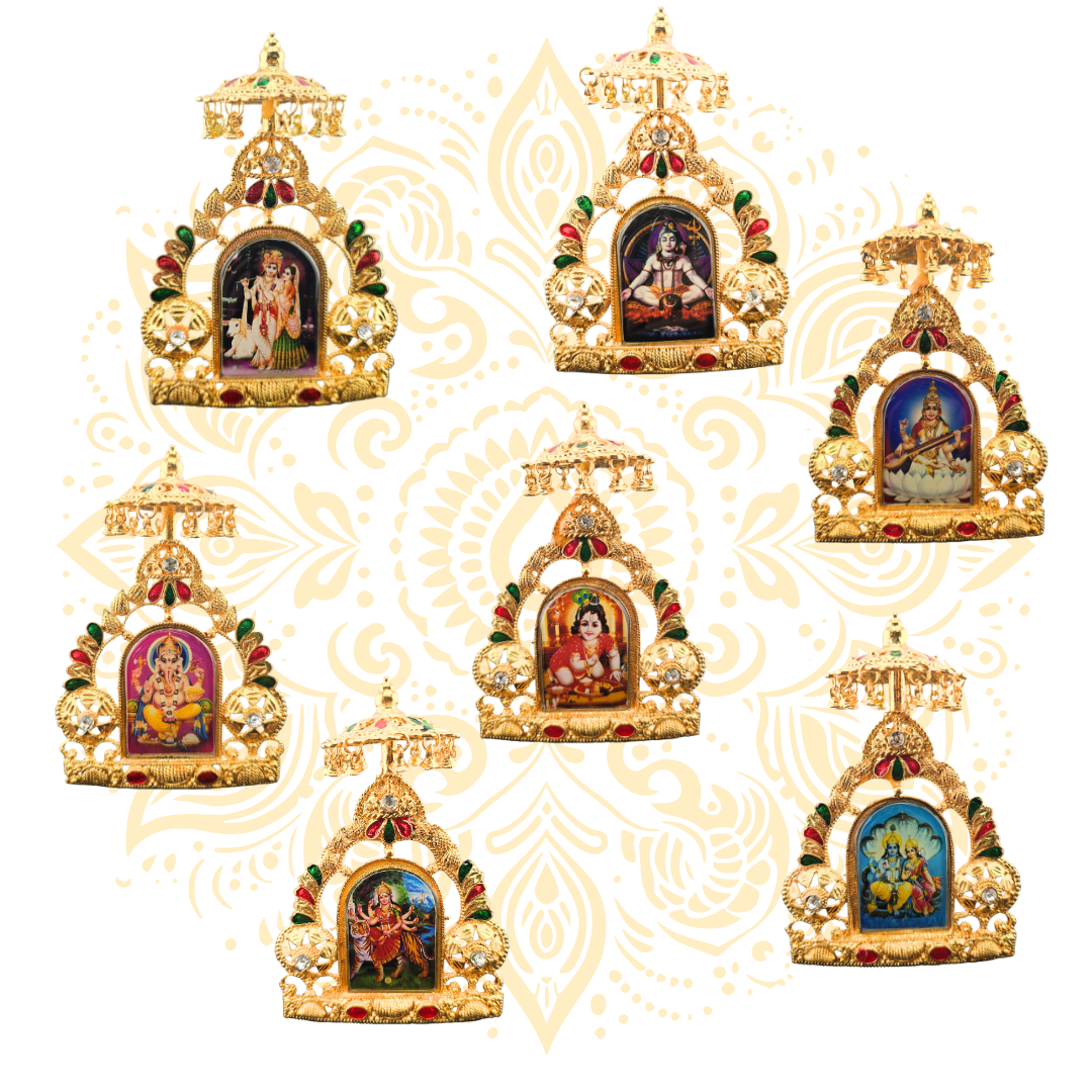 Tirth Golden Metal Deity Mini Mandir Stand