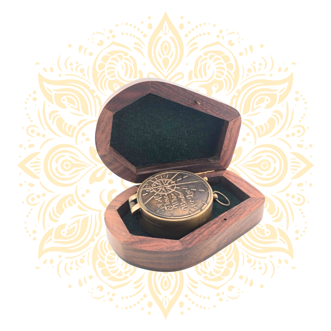 Vintage Brass Pocket Compass with Wooden Case – 2 Inch Antique Navigation Compass