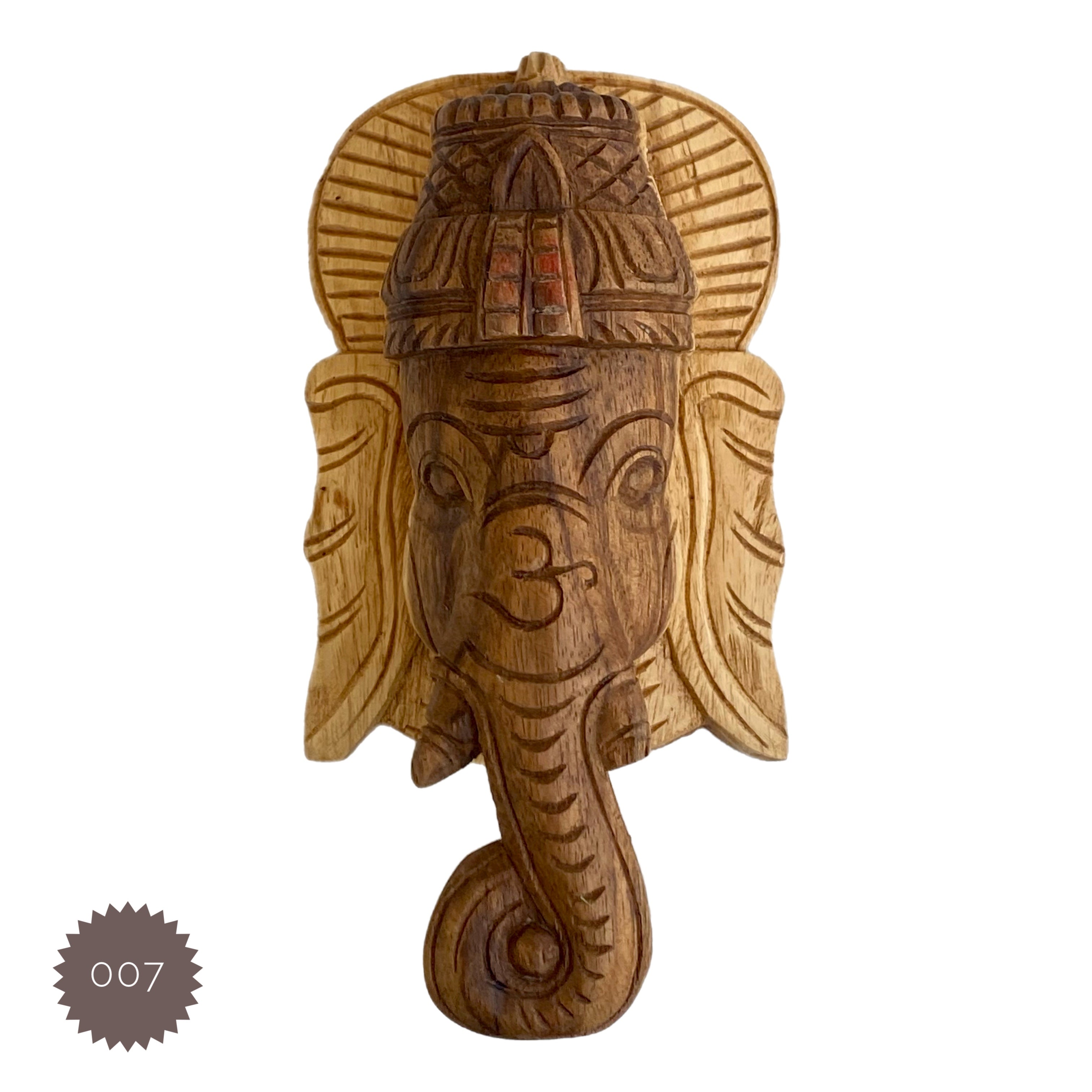 Hand-Carved Wooden Ganesha Face