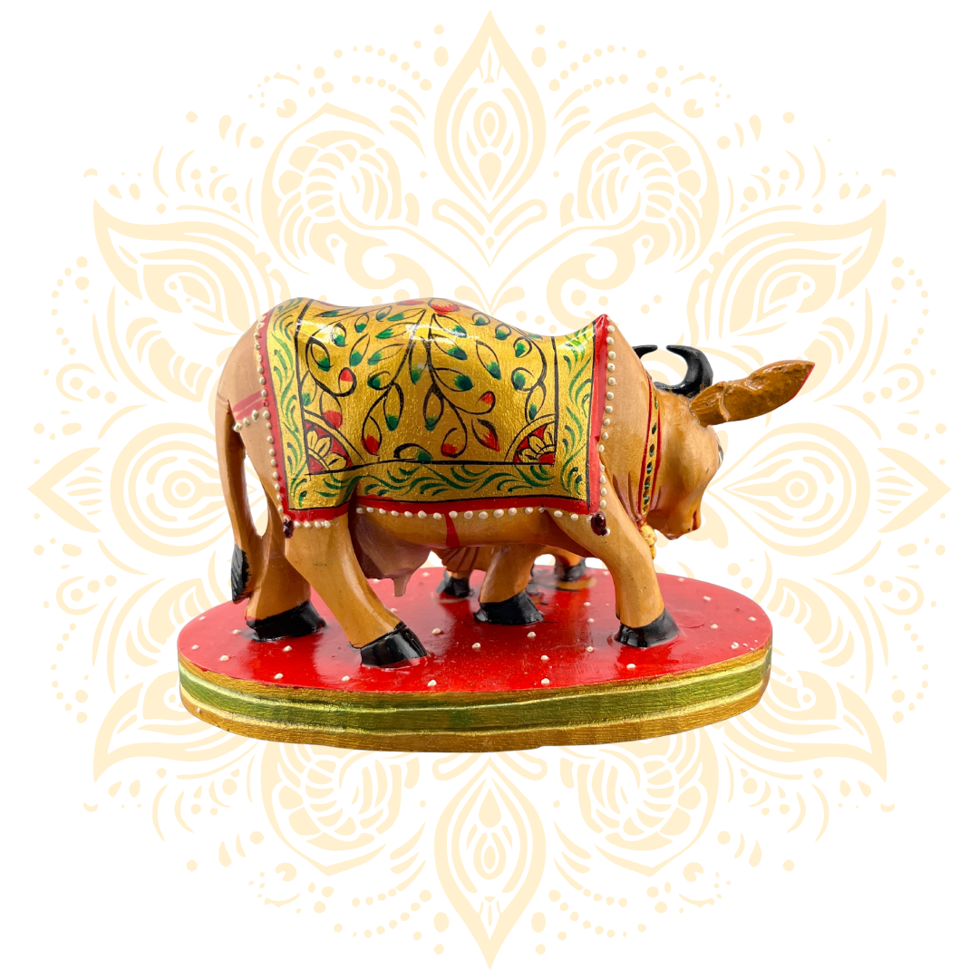 Wooden Painting Cow w/ Calf