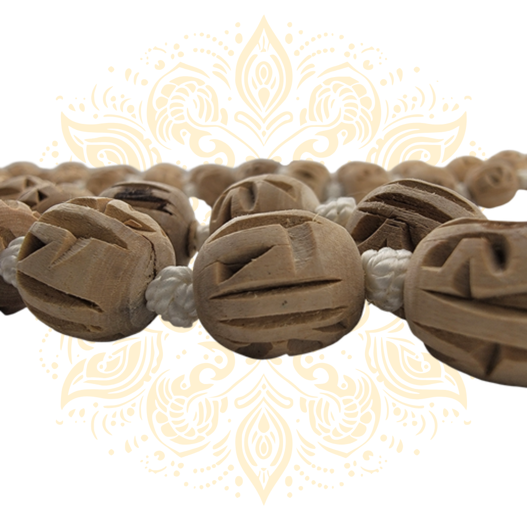 Large Tulasi Japa Mala w/ Carved Radha Beads 3/4"