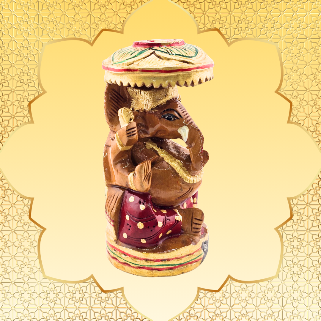 Hand-Carved Wooden Chatri Ganesh