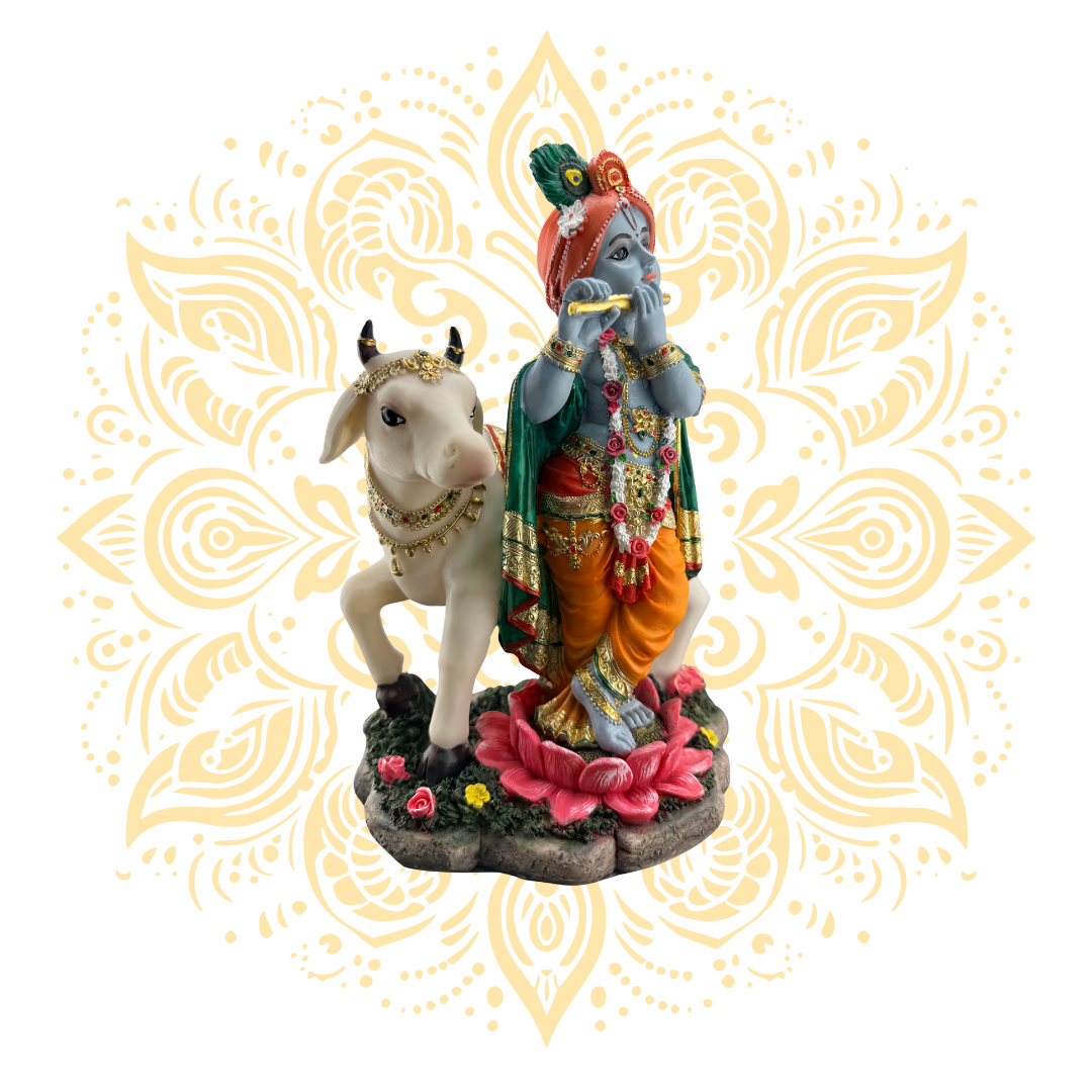 Polyresin Krishna w/ Cow Murti 5" - Matchless Gifts