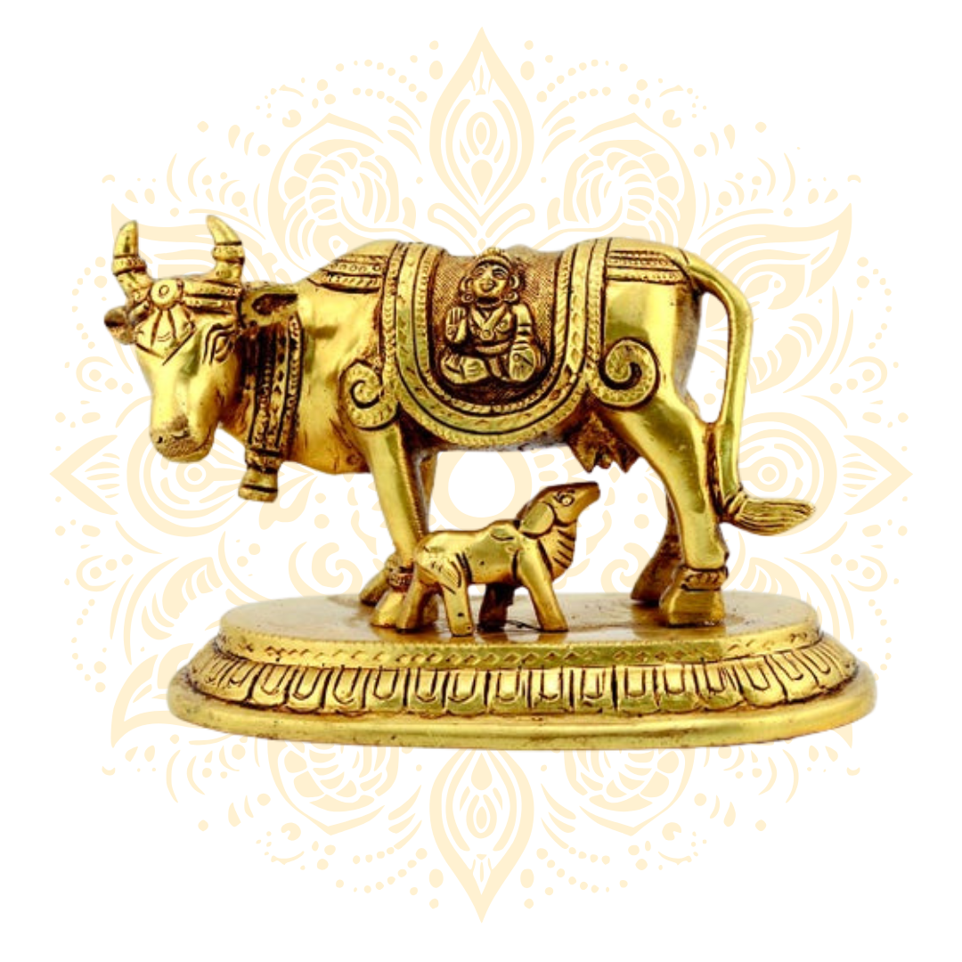Brass Kamadhenu Cow w/ Calf & Ganesh - Matchless Gifts1