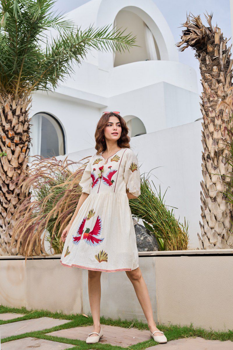 Women's Cotton Folk Embroidered Dress - Matchless Gifts