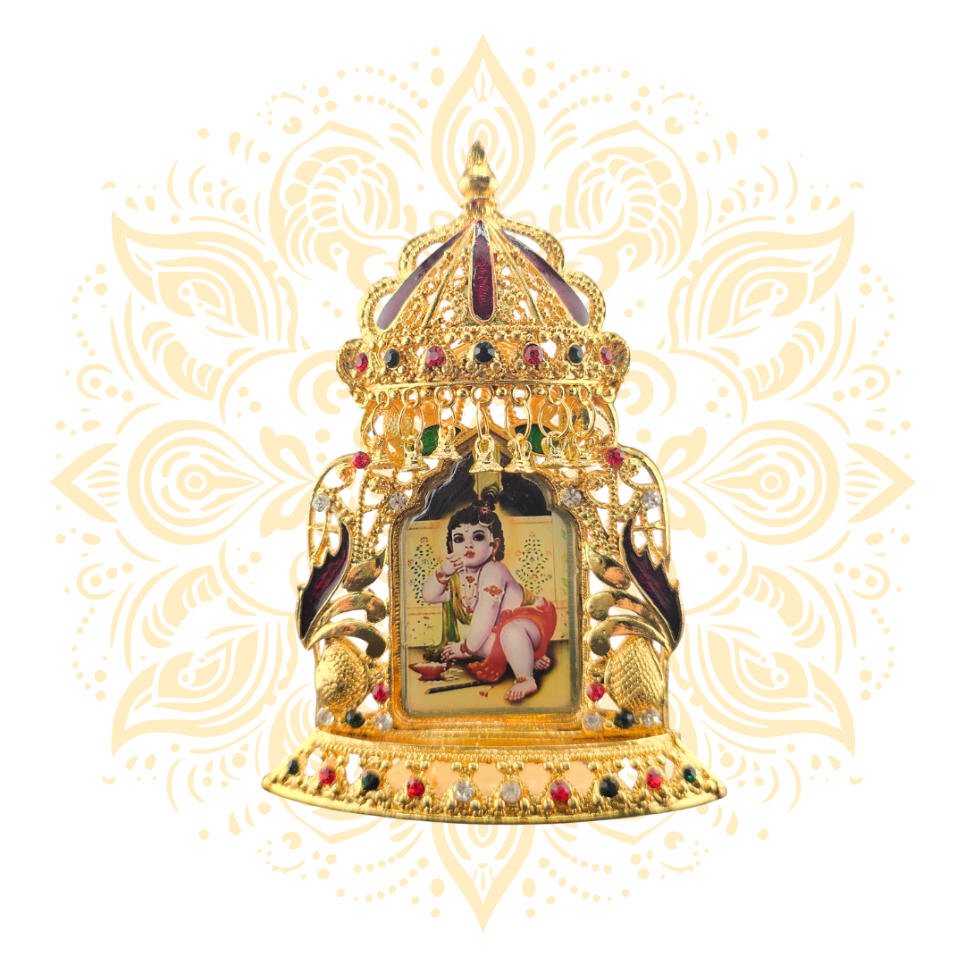 Akshar Golden Metal Deity Mini Mandir Stand
