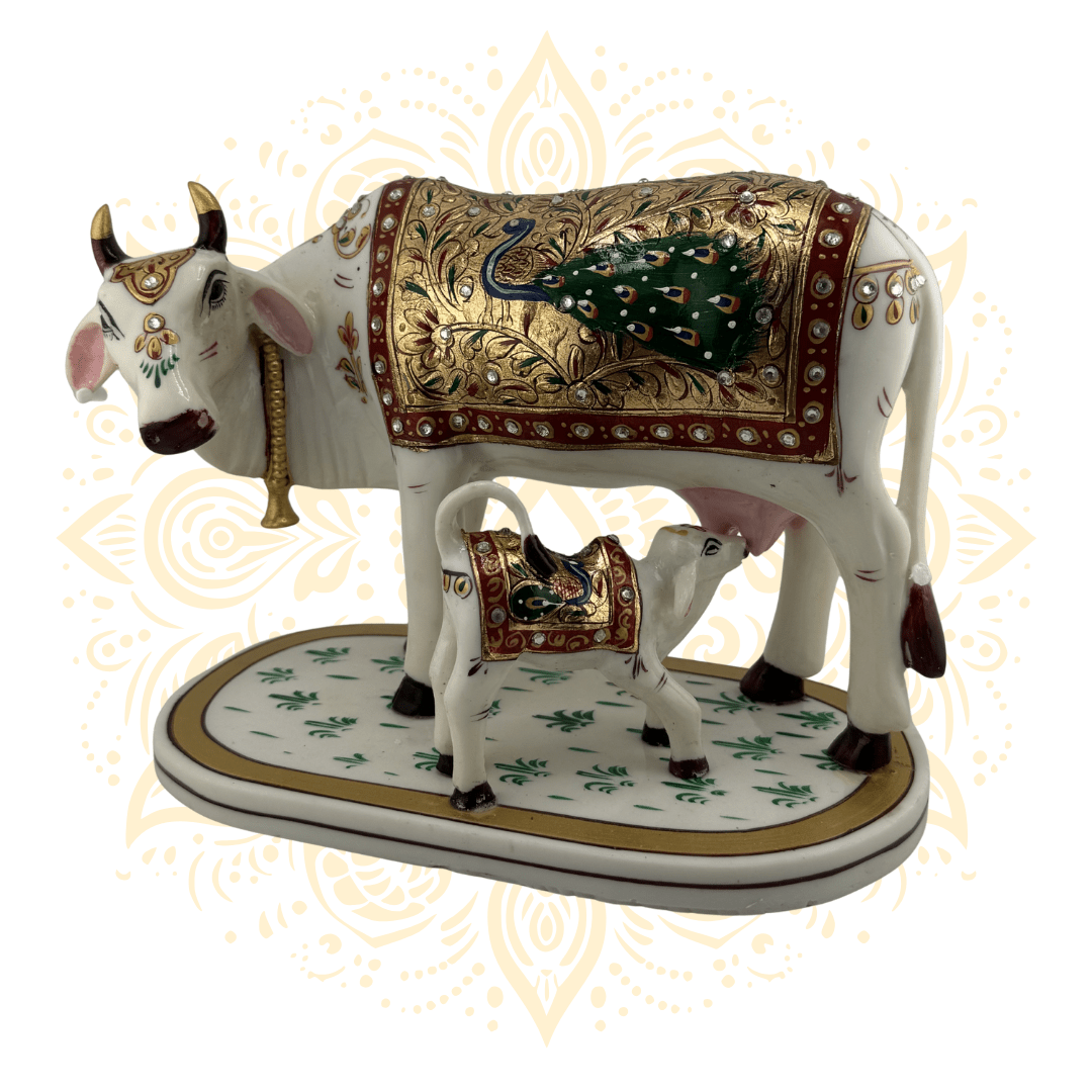 Marble Cow w/ Calf Figurine 7" - Matchless Gifts1