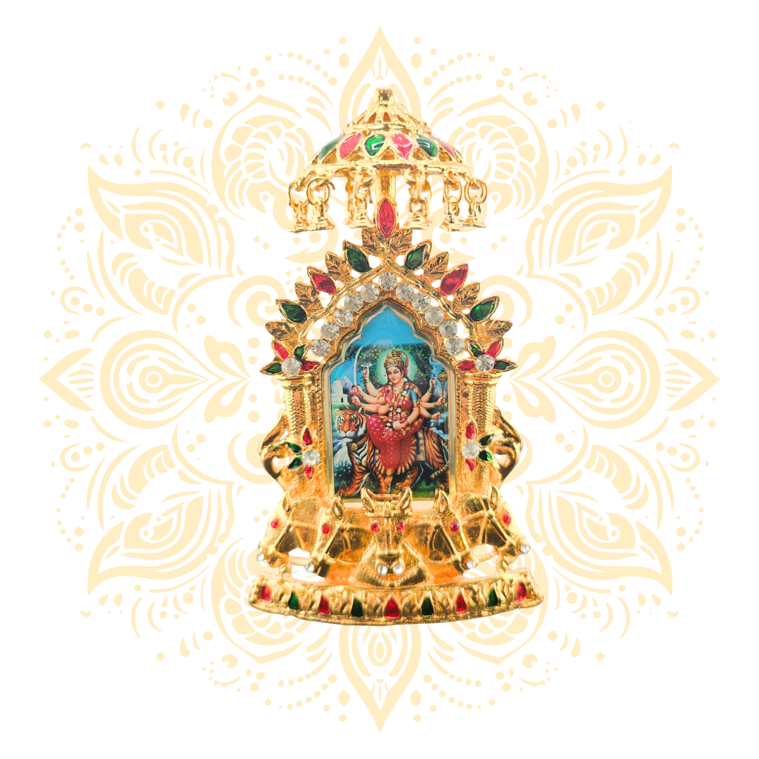 Rathyatra Golden Metal Deity Mini Mandir Stand