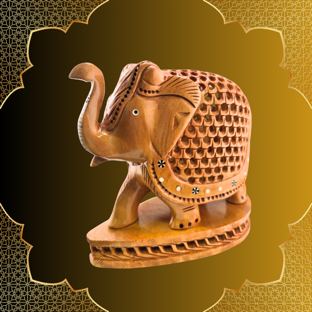 Wooden Jaali Inlay Work Elephant