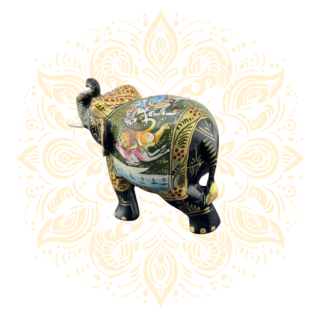 Wooden Black Painted Elephant Flower Work