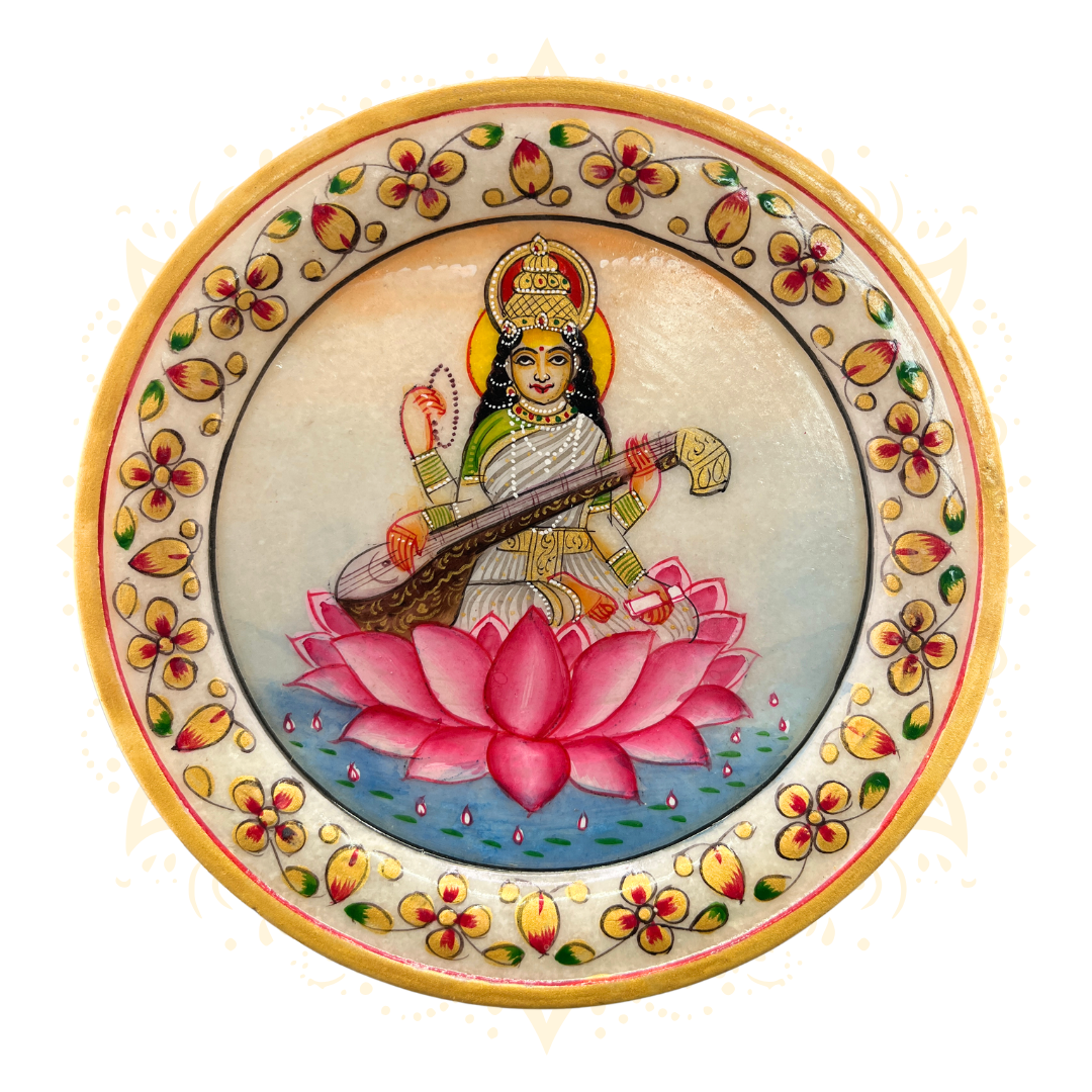 Hand-Painted Marble Plate w/ Deity Design 6"