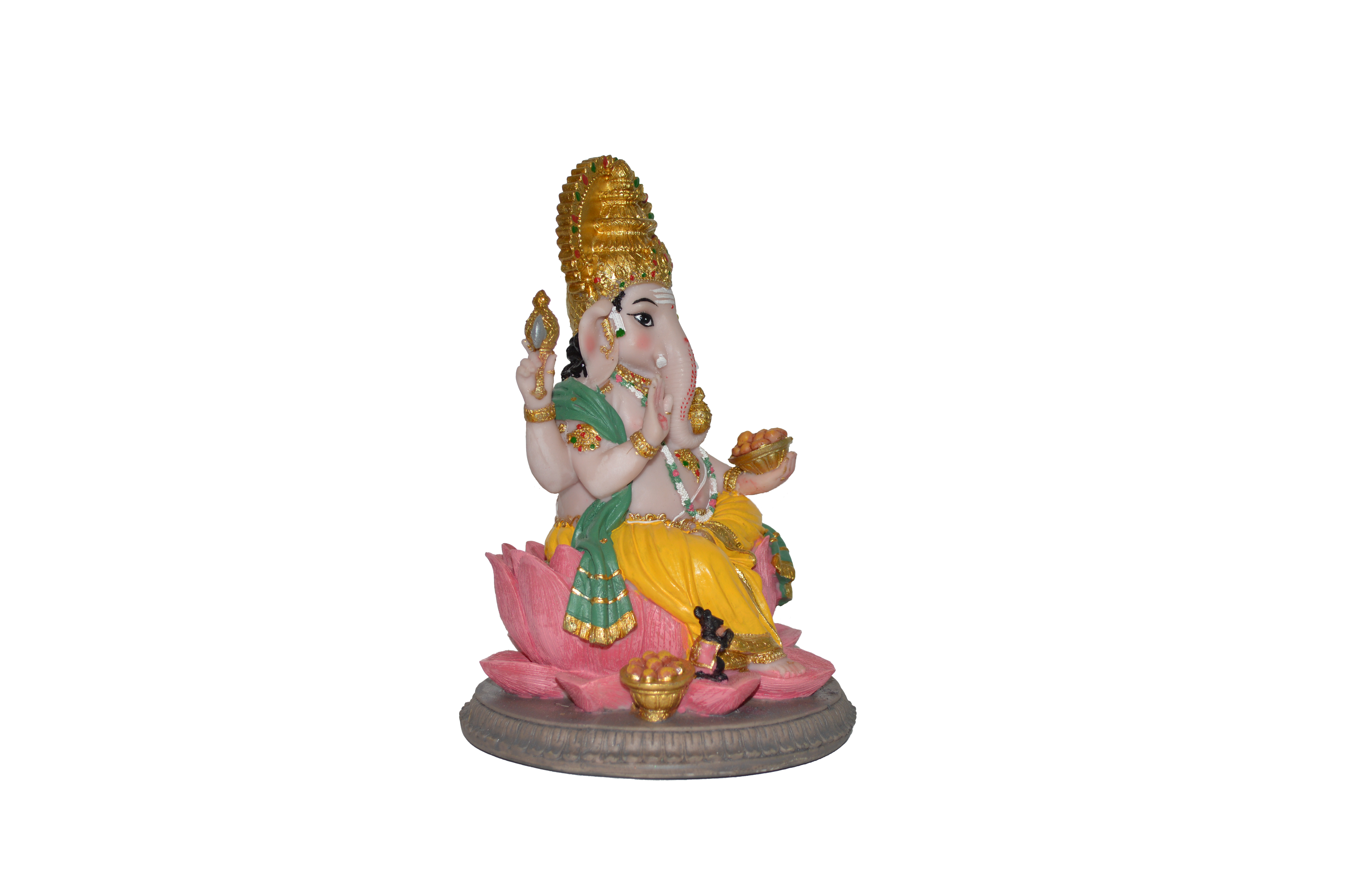 Polyresin Ganesh On Lotus 8.5" - Matchless Gifts