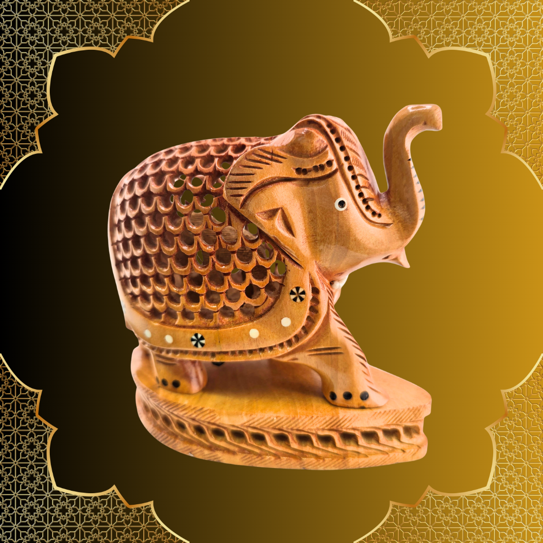 Wooden Jaali Inlay Work Elephant