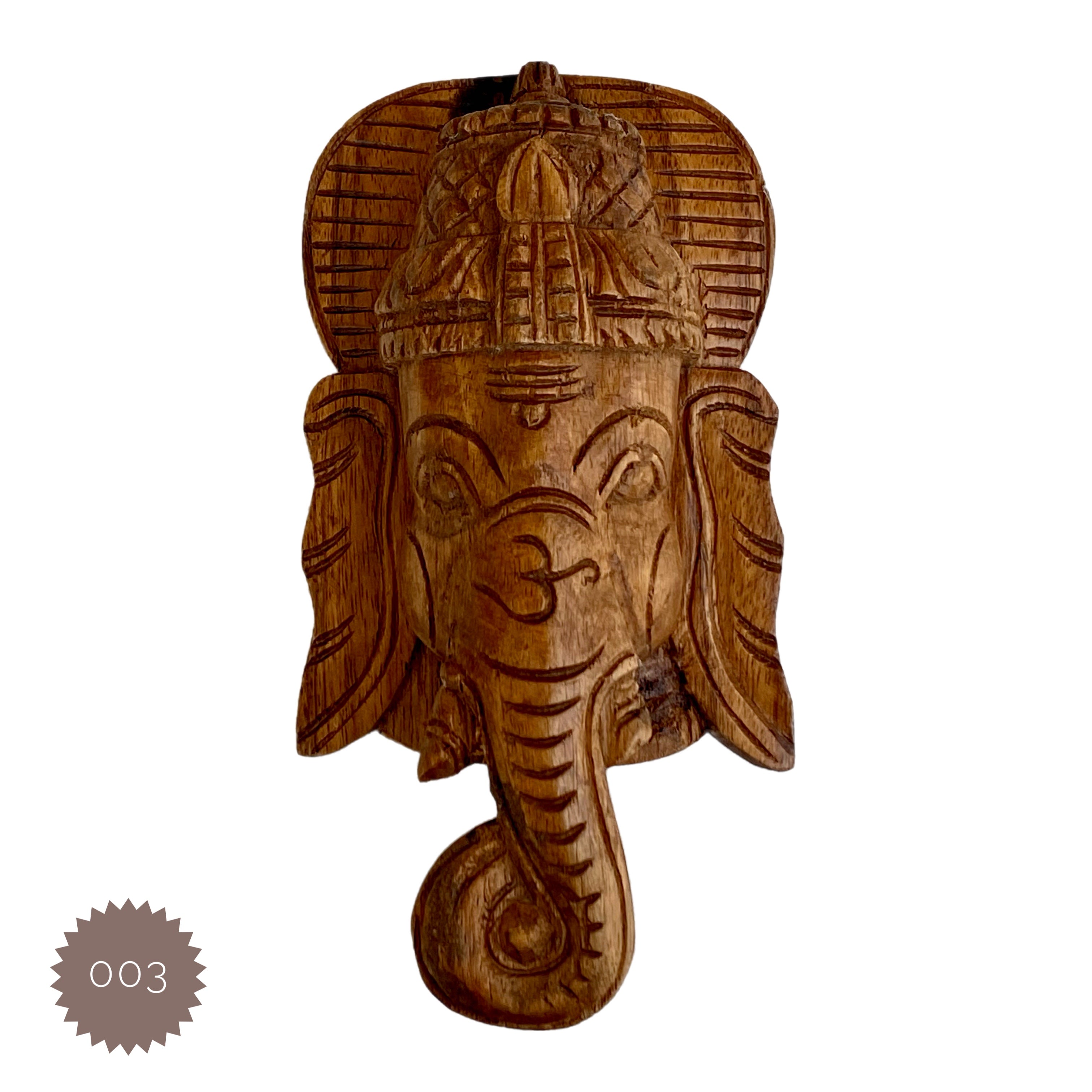 Hand-Carved Wooden Ganesha Face