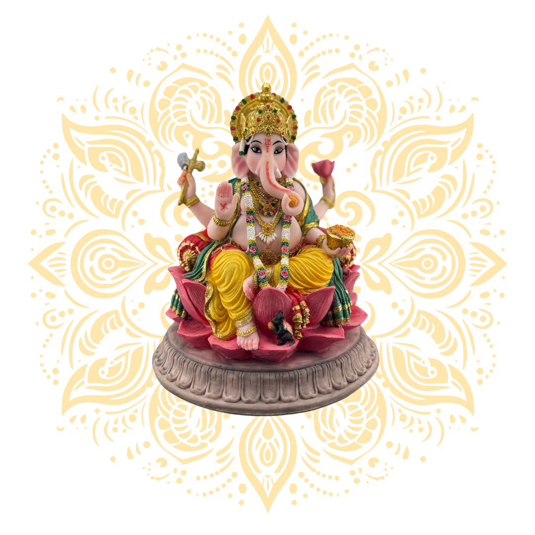 Polyresin Ganesh On Lotus Murti 9" - Matchless Gifts1