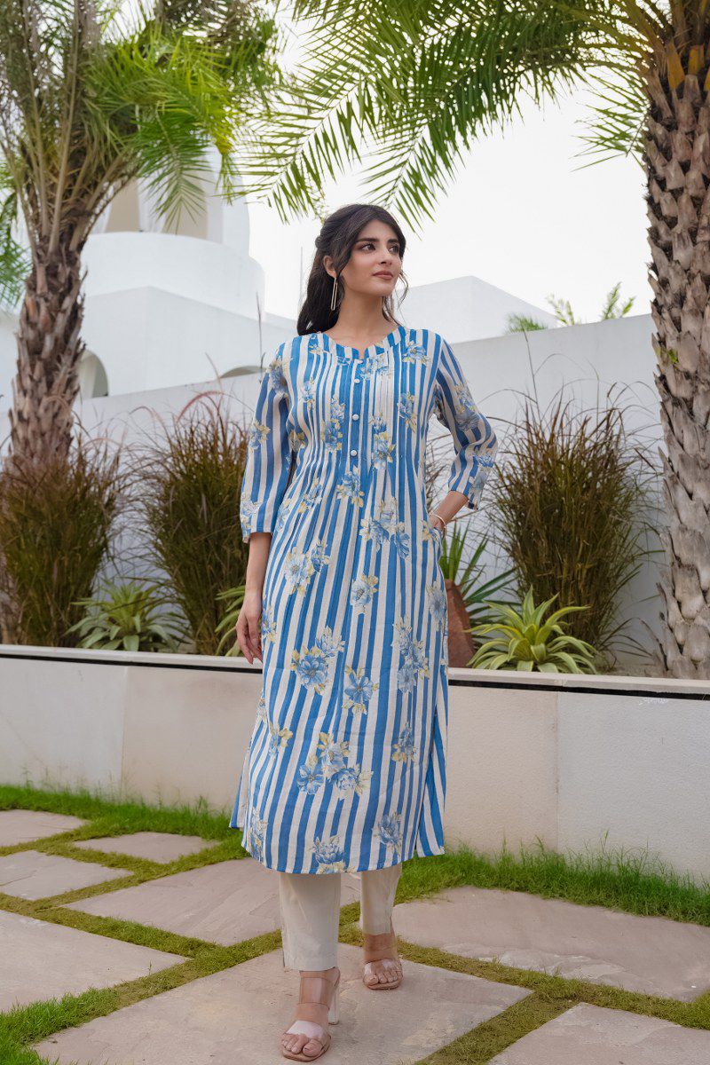 Women's Mul Chanderi Floral Kurti Set - Matchless Gifts1