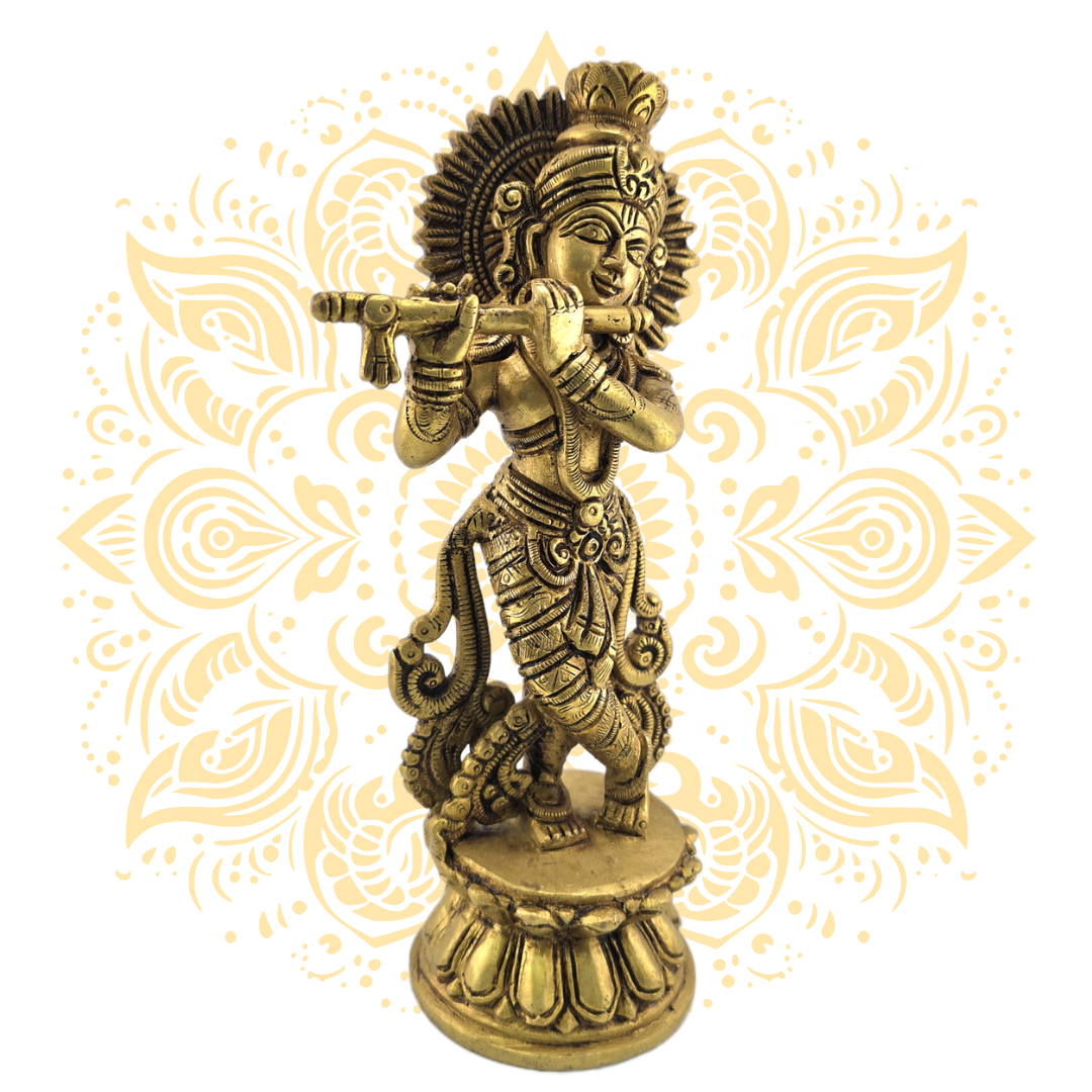 Brass Krishna w/ Flute 9"