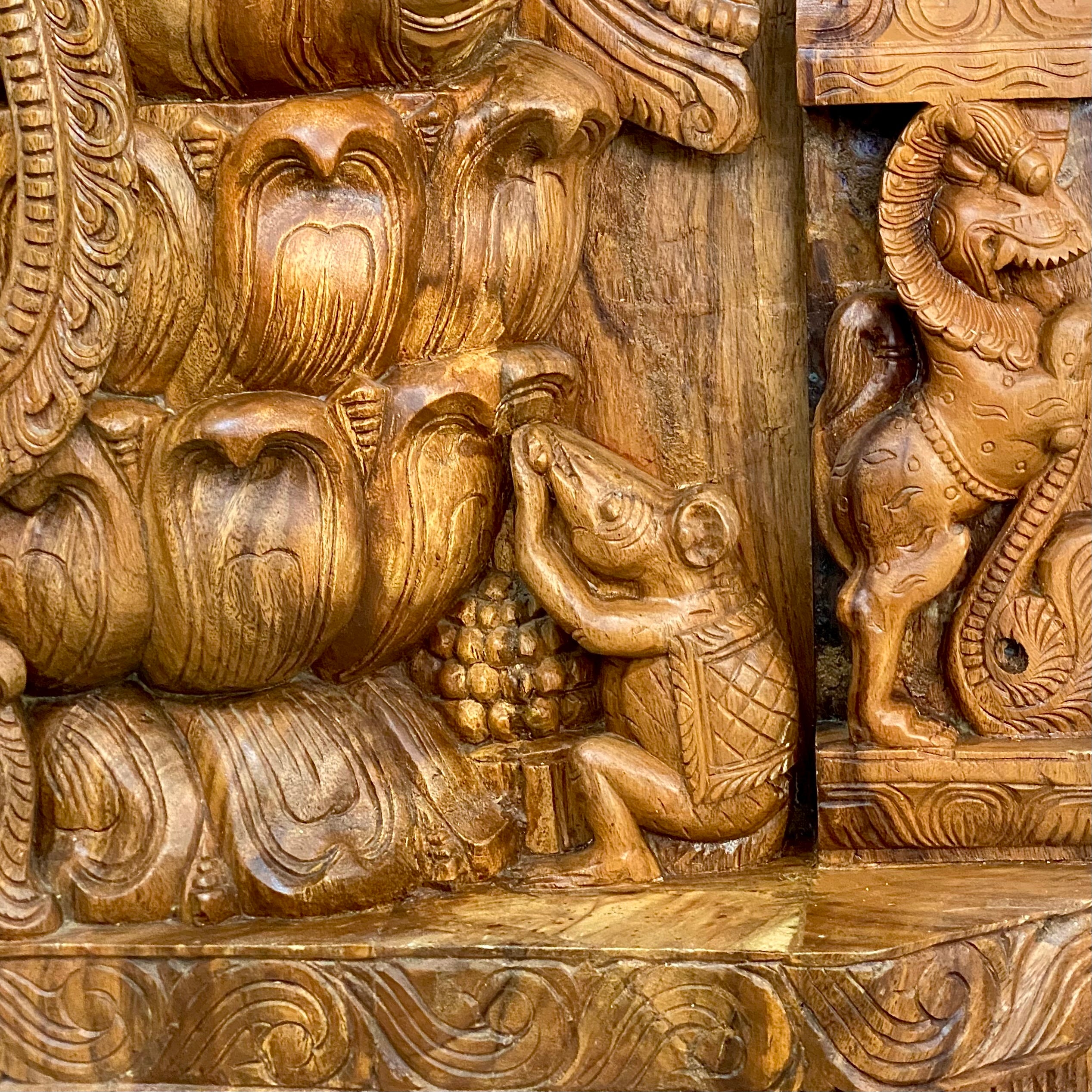 Hand-Carved Wooden Statue of Panchamukhi Ganesh 90"