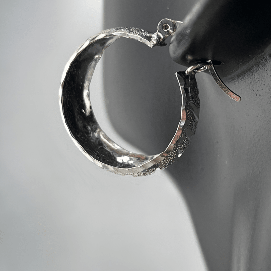 925 Sterling Silver Textured Hoop Earrings - Matchless Gifts3