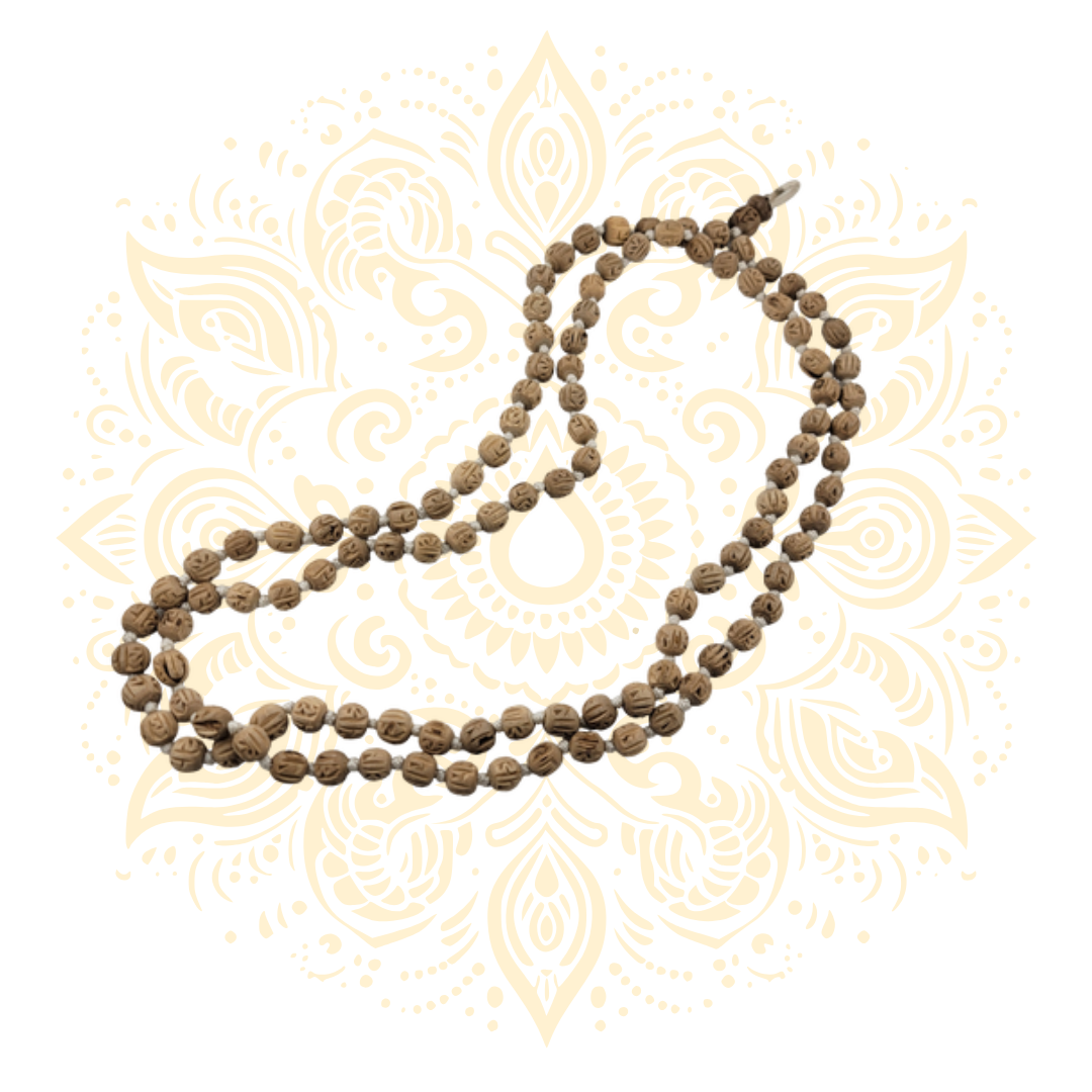 Large Tulasi Japa Mala w/ Carved Radha Beads 3/4"