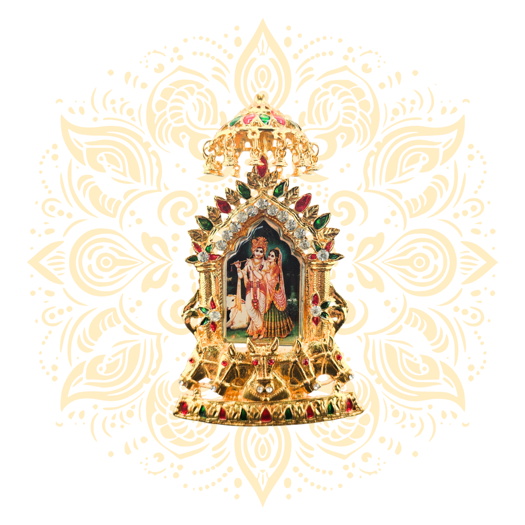Rathyatra Golden Metal Deity Mini Mandir Stand
