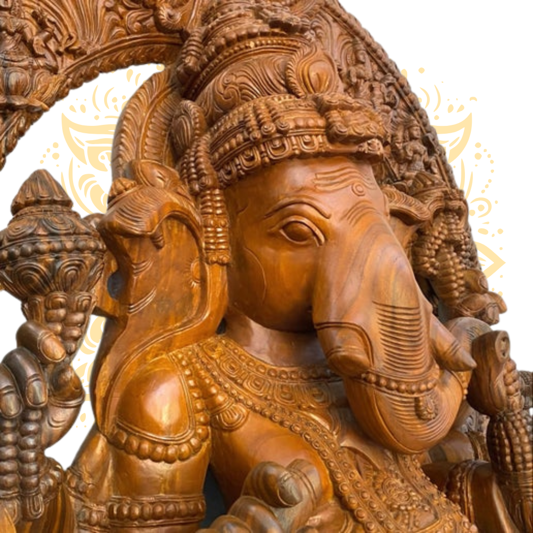 Hand Carved Wooden Ganesh Statue 8' 4"