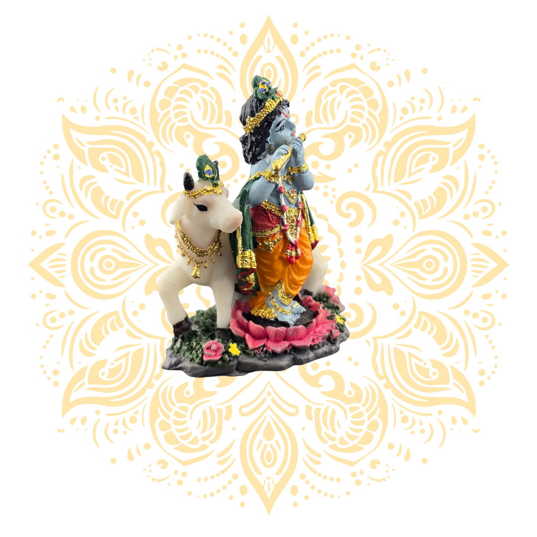 Polyresin Krishna w/ Cow