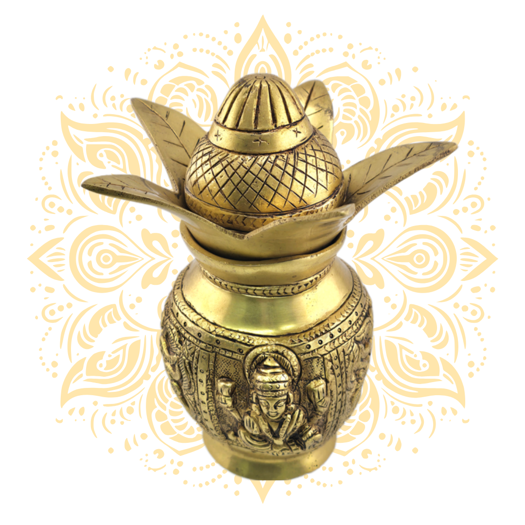 Brass Kalash w/ Laxmi & Ganesh Design 6" - Matchless Gifts2