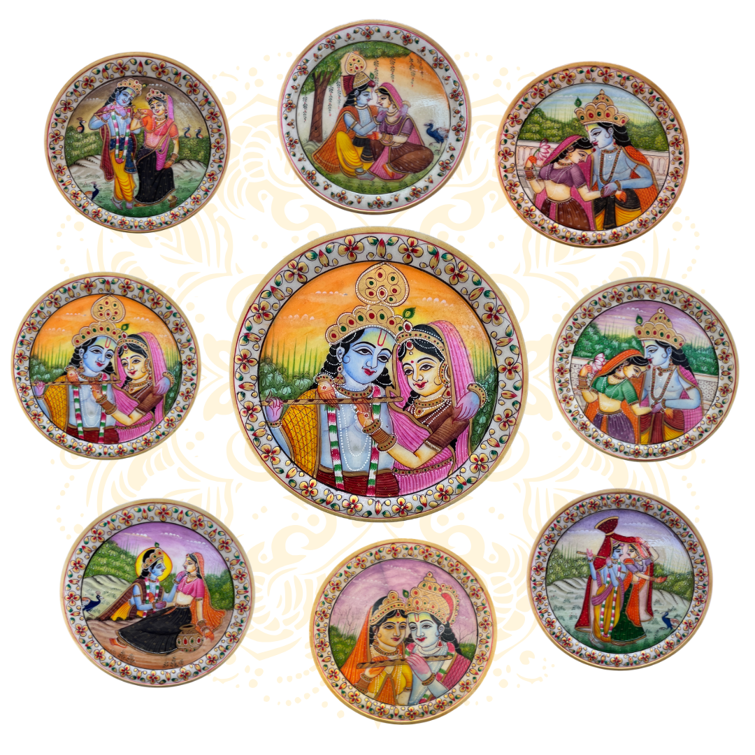 Hand-Painted Marble Plate - Radha Krishna 9" - Matchless Gifts1