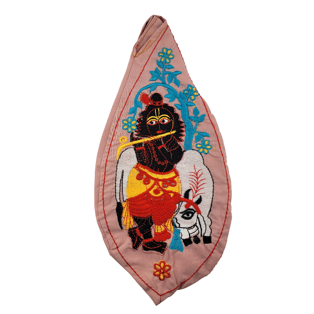 Embroidered Japa Bead Bag - Krishna w/ Cow (10 Colors) - Matchless Gifts14