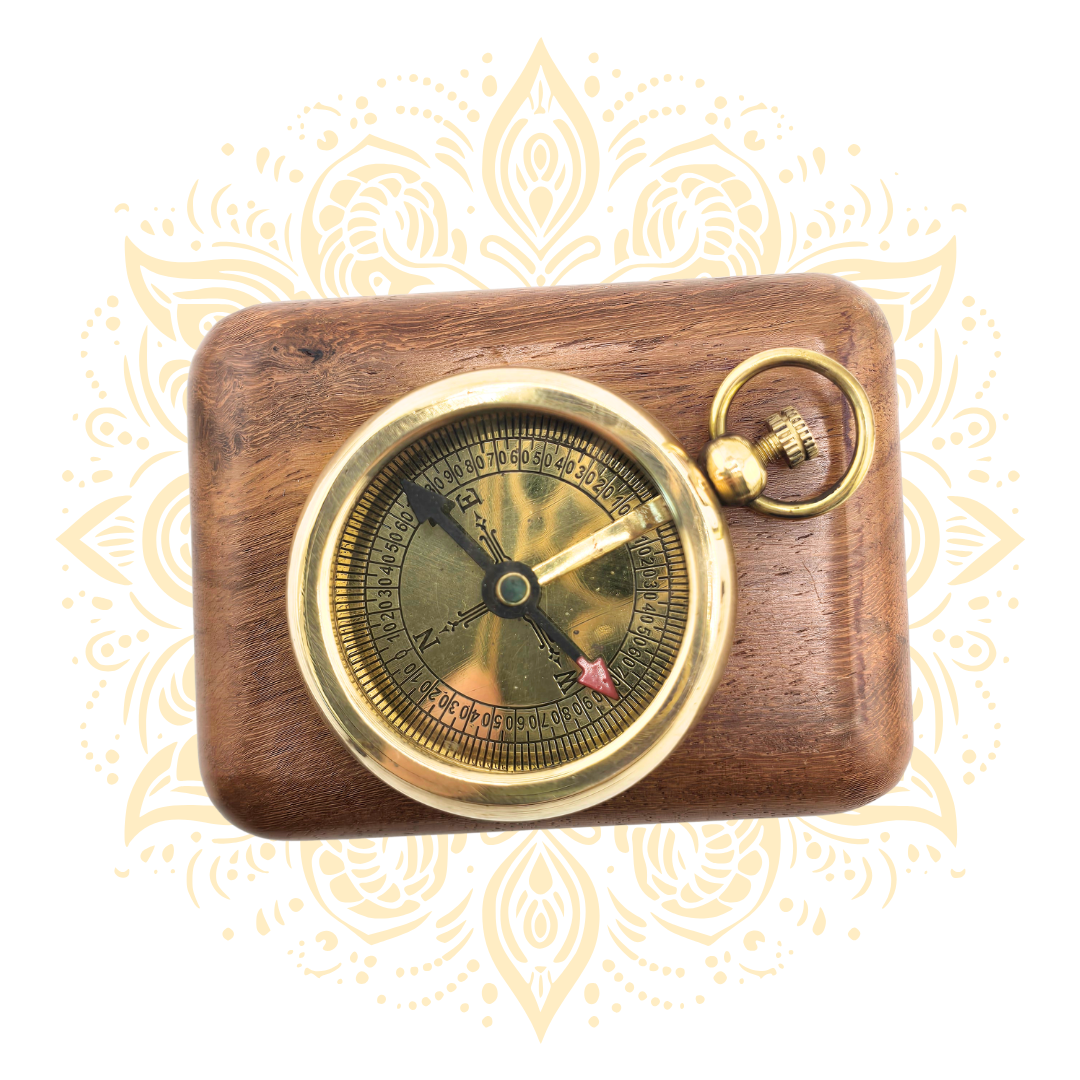 Mini Vintage Brass Pocket Compass – 1.5 Inch Antique Navigation Compass with Wooden Case