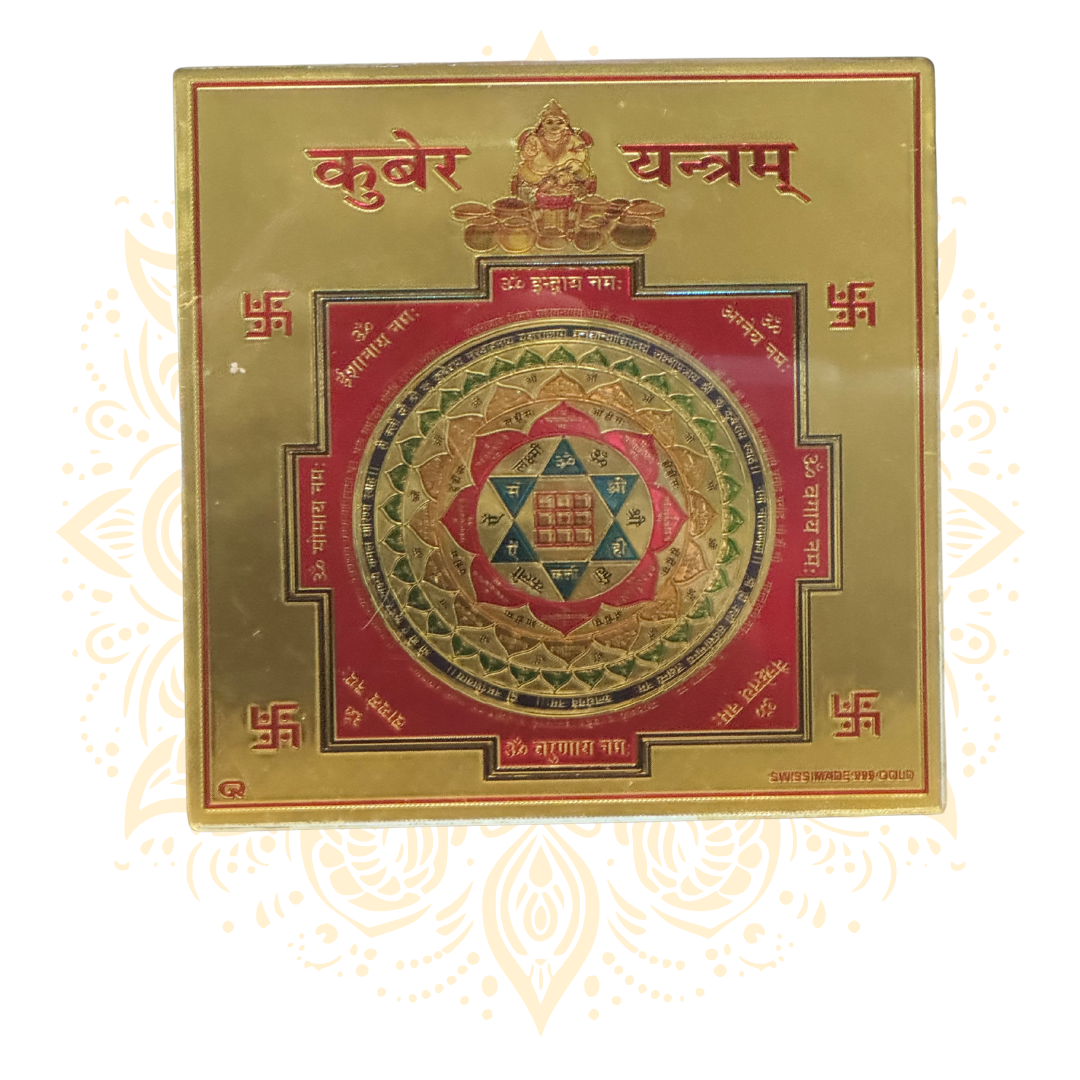 24K Gold Plated Kubera Yantra: Prosperity Wealth & Abundance - Matchless Gifts
