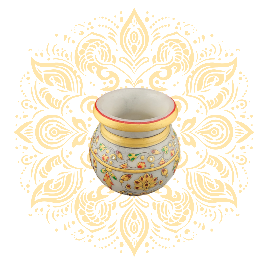 Hand-Painted Marble Matki w/ Floral Designs & Gem Accents - Matchless Gifts3