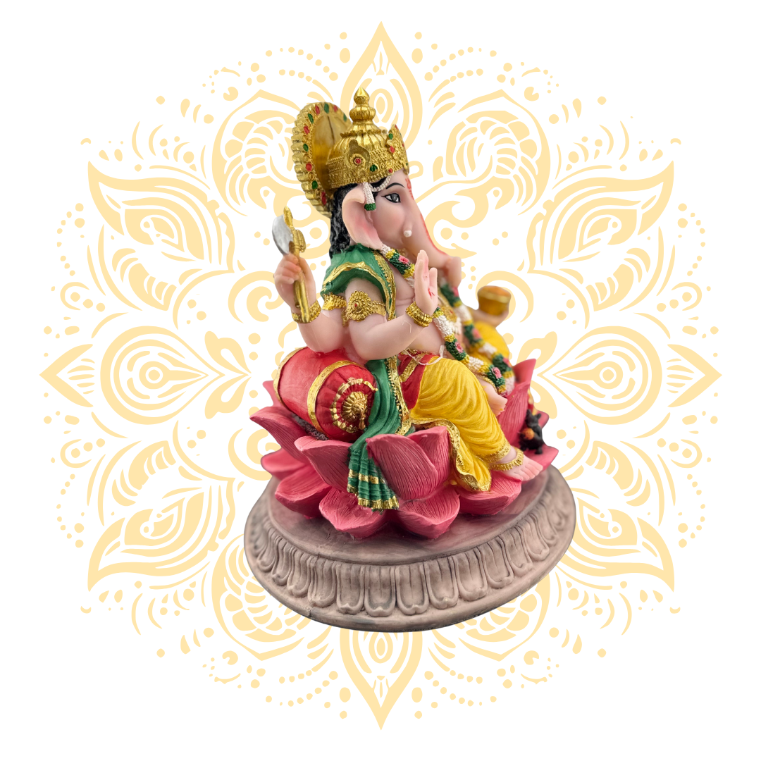 Polyresin Ganesh On Lotus Murti 9" - Matchless Gifts3