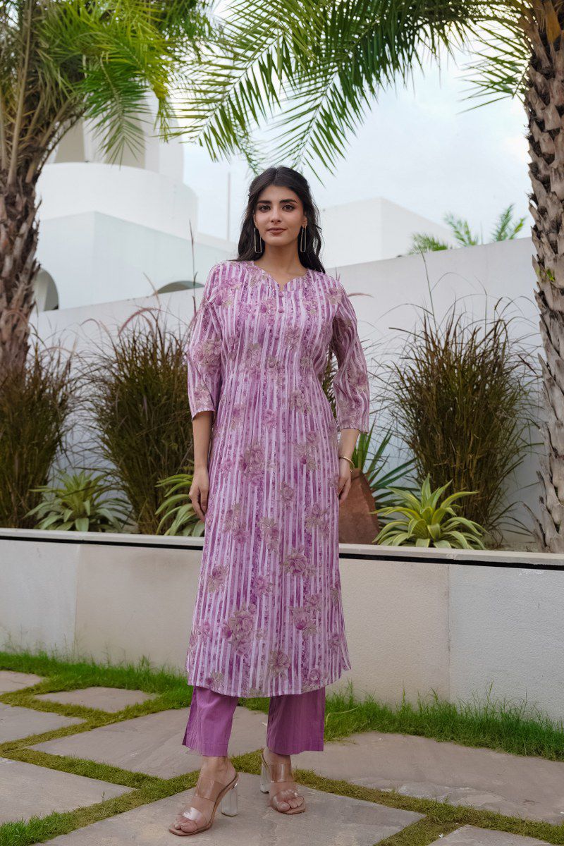 Women's Mul Chanderi Floral Kurti Set - Matchless Gifts2