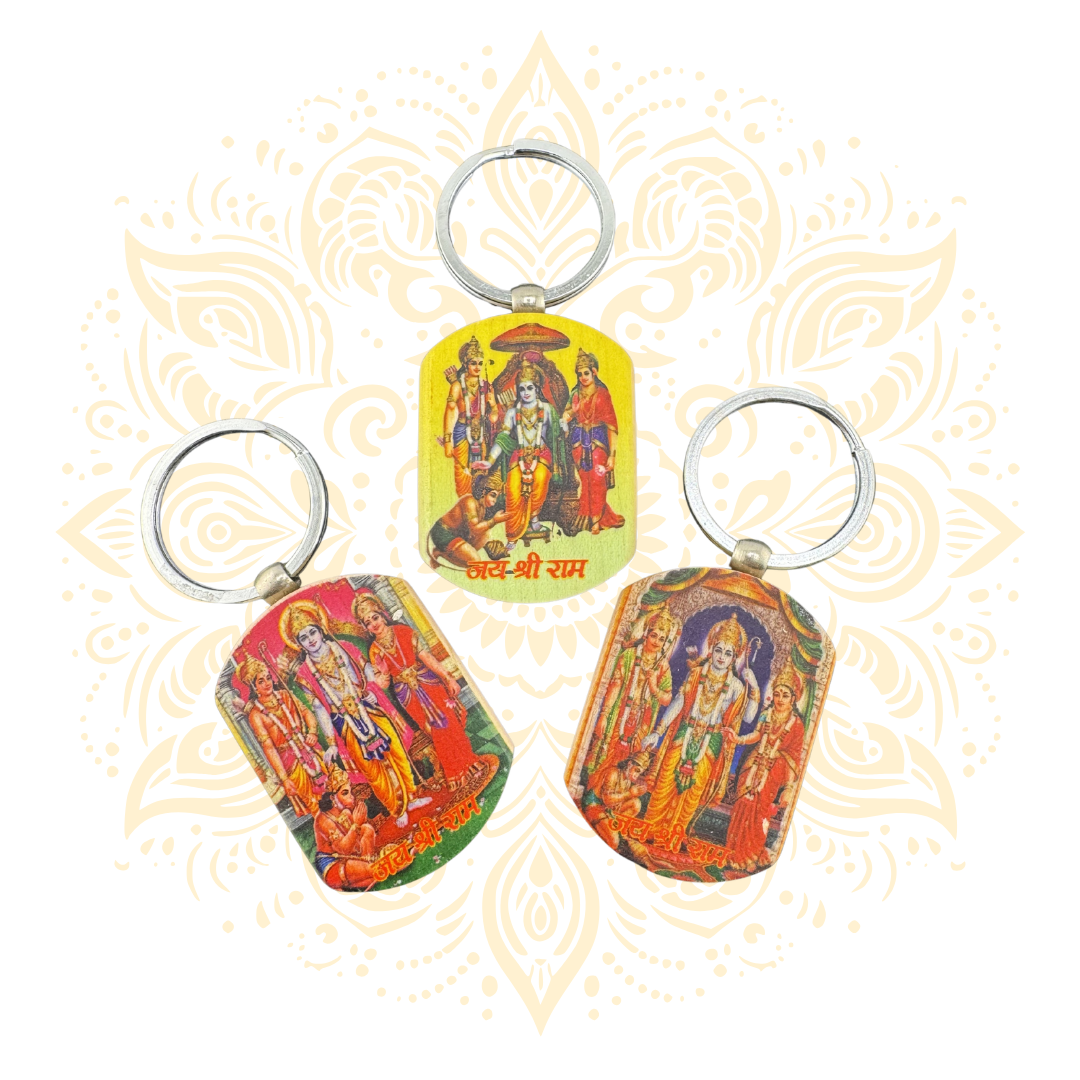 Wooden Lord Rama Family Keychain w/ Assorted Designs - Matchless Gifts