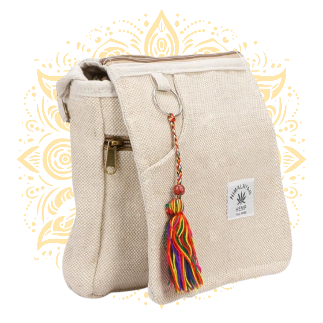 Small Handmade Hemp Bag w/ Strap 7" x 7.5"