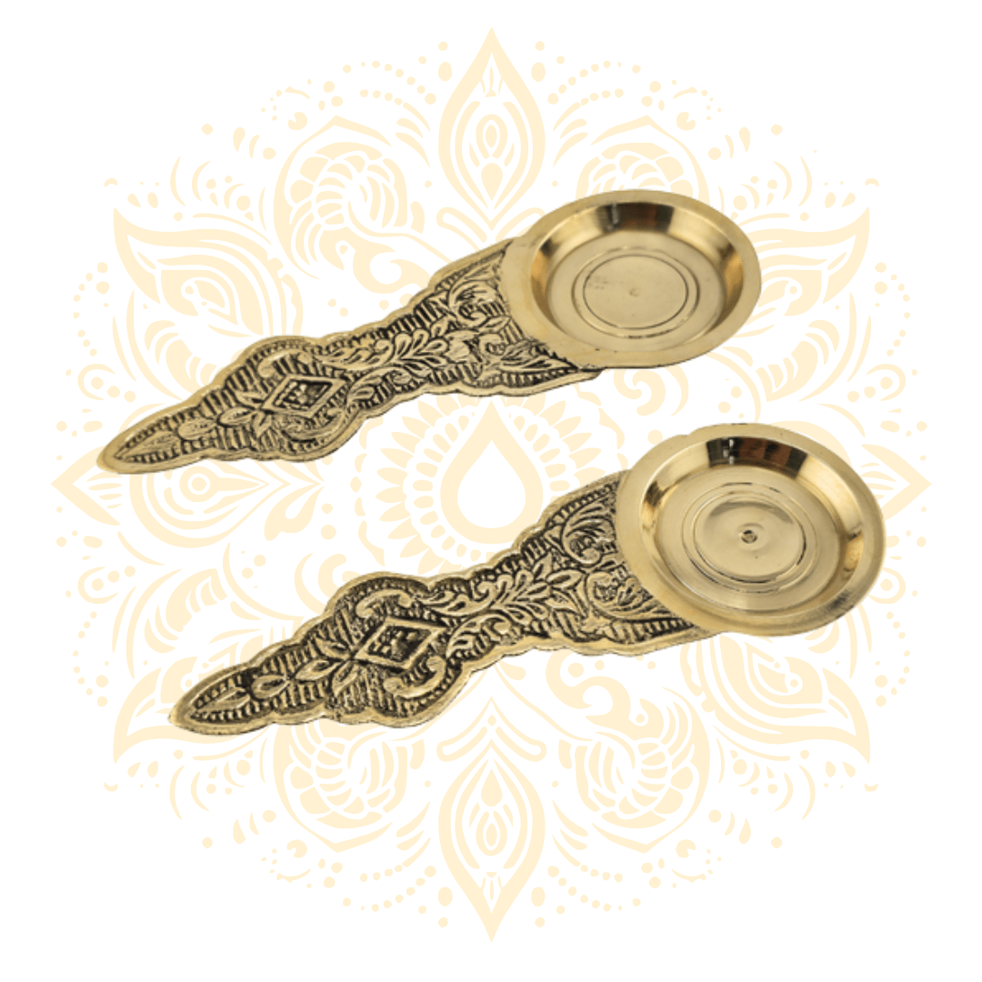 Handcrafted Brass Diya Lamp w/ Floral Design - Matchless Gifts2