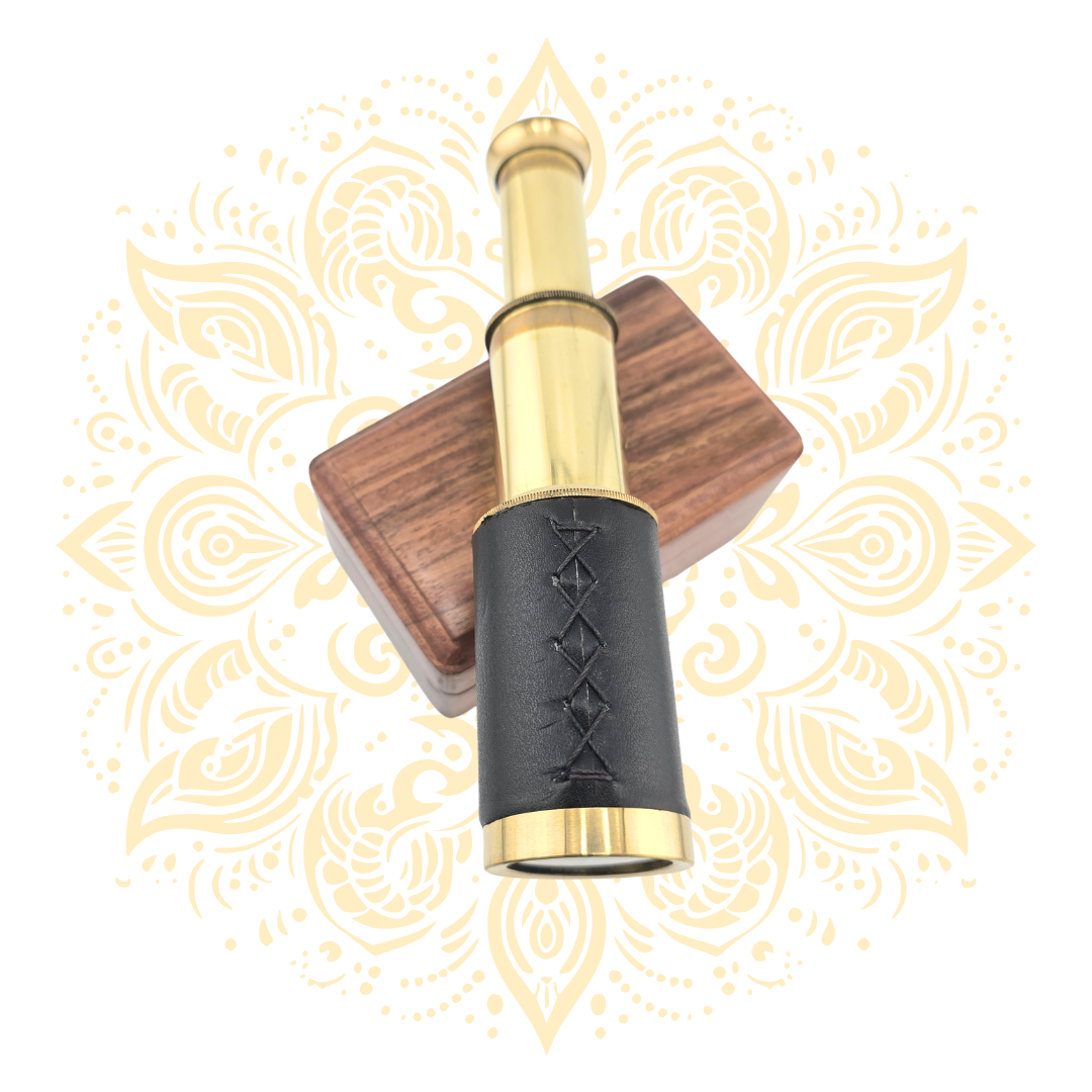 Vintage Brass Telescope – 6 Inch Collapsible Spyglass with Wooden Case