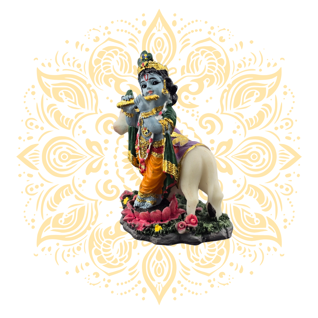 Polyresin Krishna with Cow 2.5" - Matchless Gifts