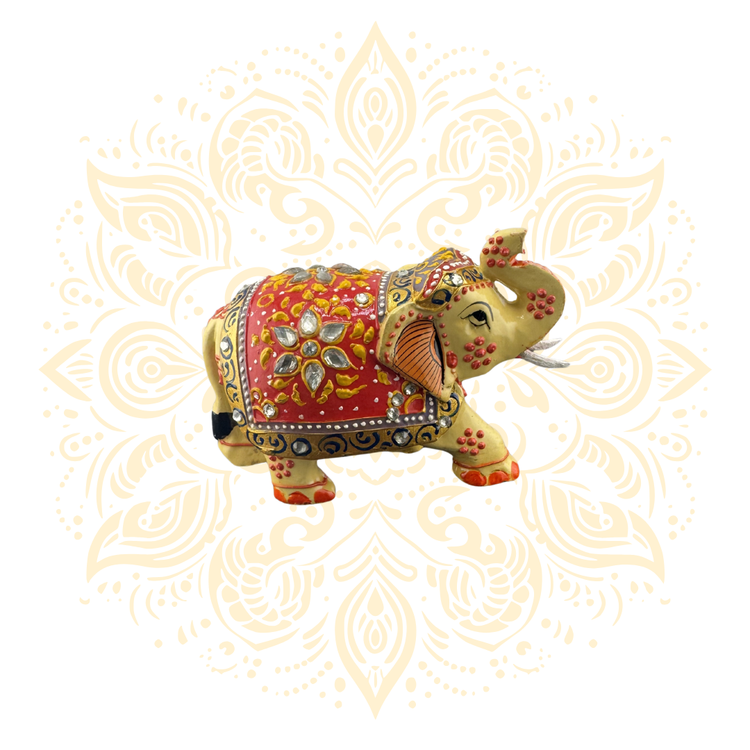 Wooden Red Painting Elephant