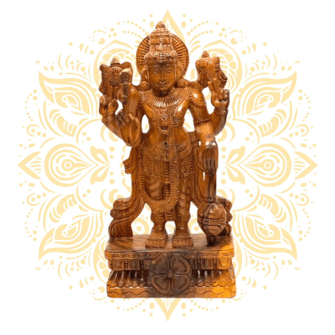 Hand-Carved Wooden Lord Vishnu Murti - Matchless Gifts1