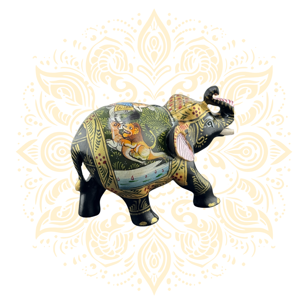 Wooden Black Painted Elephant Flower Work