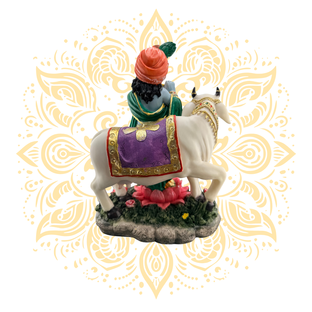 Polyresin Krishna w/ Cow Murti 5" - Matchless Gifts