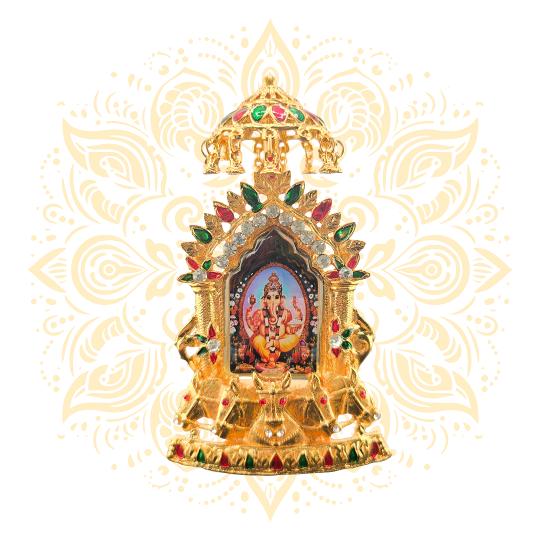 Rathyatra Golden Metal Deity Mini Mandir Stand