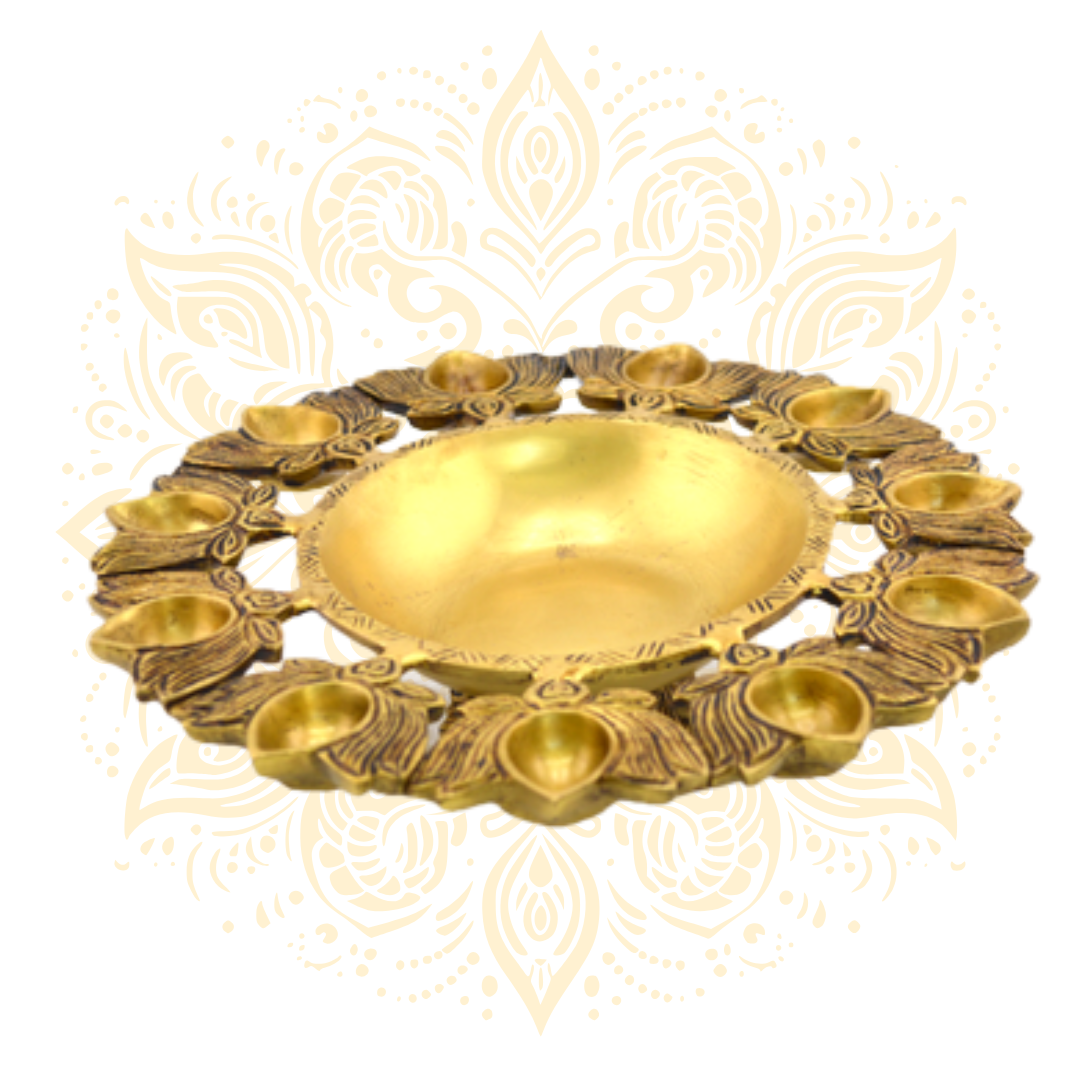 Brass Kamal Deepak Urli 9"