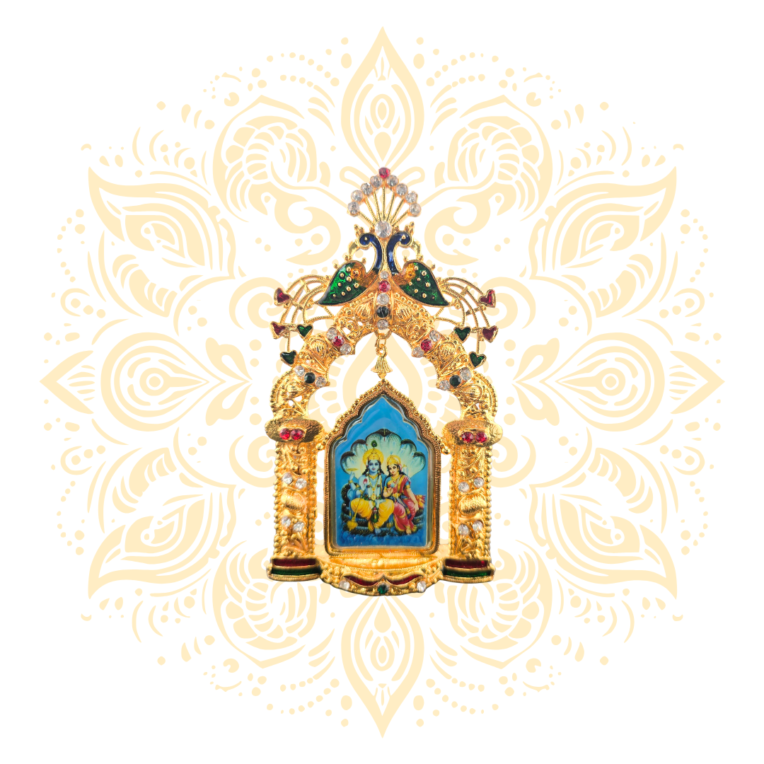 Moksha Golden Metal Deity Mini Mandir Stand