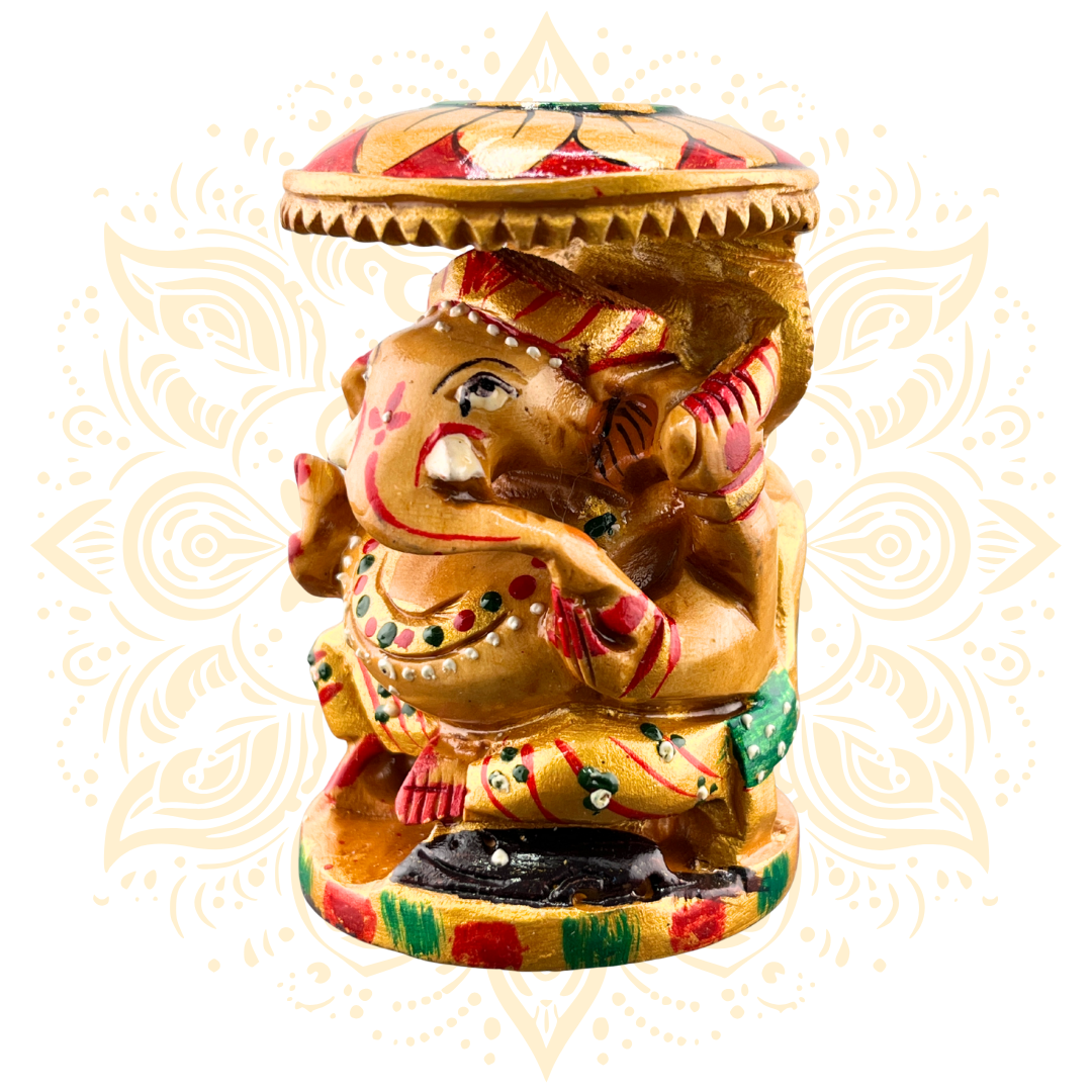 Wooden Painted Chatri Ganesh 2.5" - Matchless Gifts4
