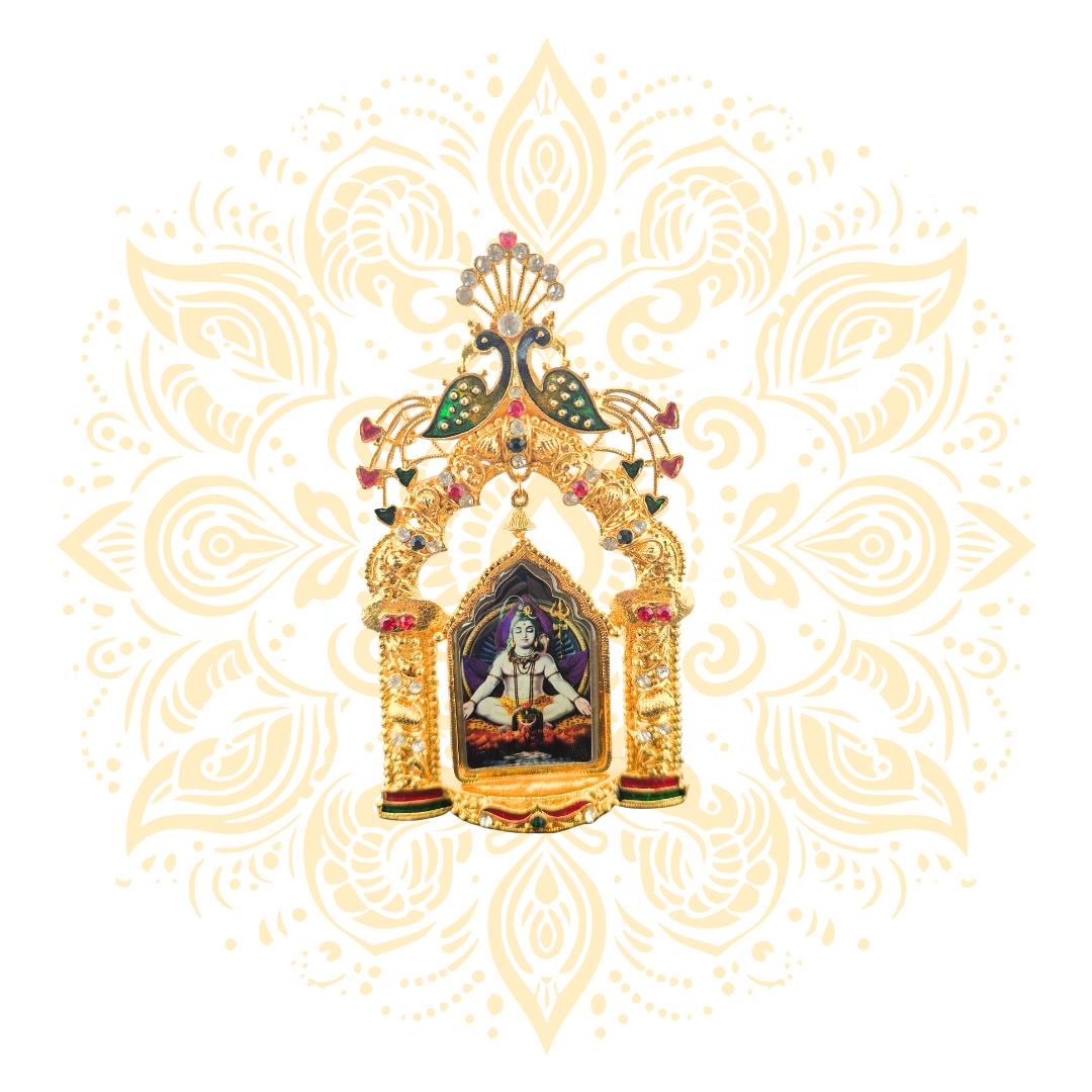 Moksha Golden Metal Deity Mini Mandir Stand