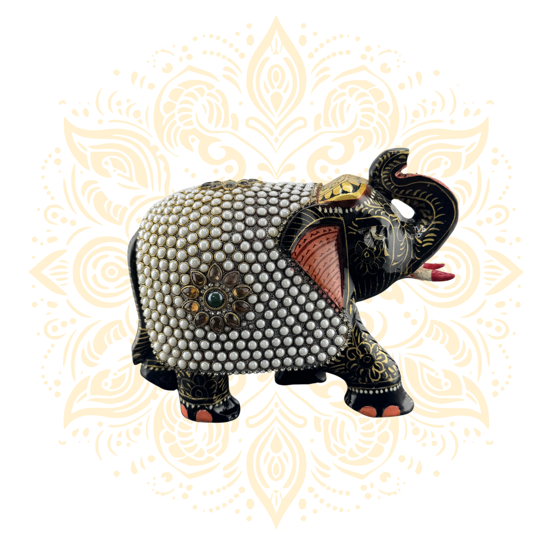 Wooden Stone Work Elephant - Matchless Gifts